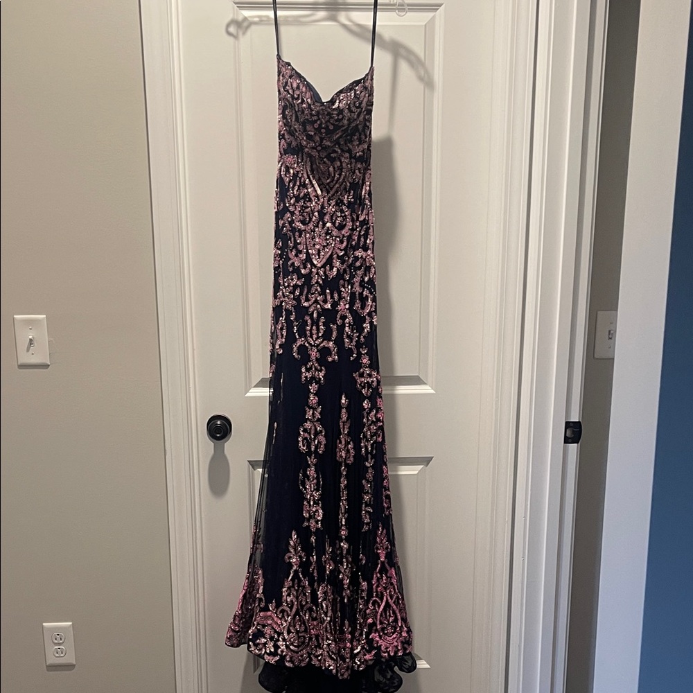 Sherri Hill Strapless Black and Pink Gown